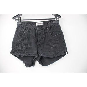 One teaspoon shorts‎ women's 25 Black distressed hawks twisted cuff cotton high